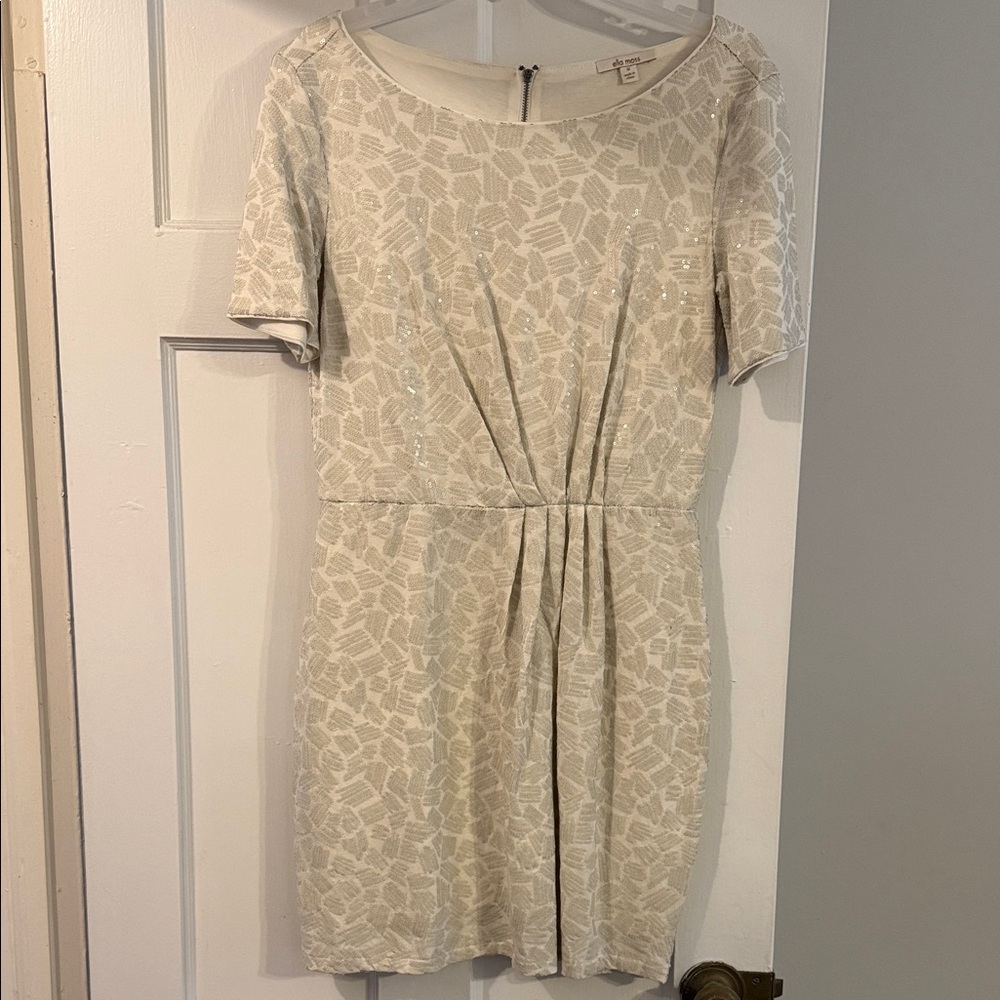 Ella Moss, Elegant Cream Short Sleeve Dress with subtle sequin detail